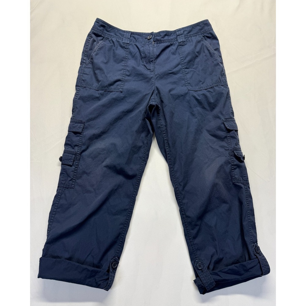 Jones New York Sport Crop Cargo Pants Women 12 Petite Navy Blue Cotton High Rise